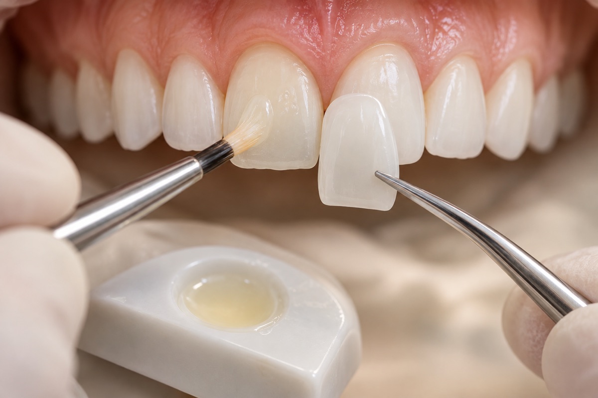 Imagem odontológica sobre cimentação adesiva de lentes de porcelana: protocolo clínico