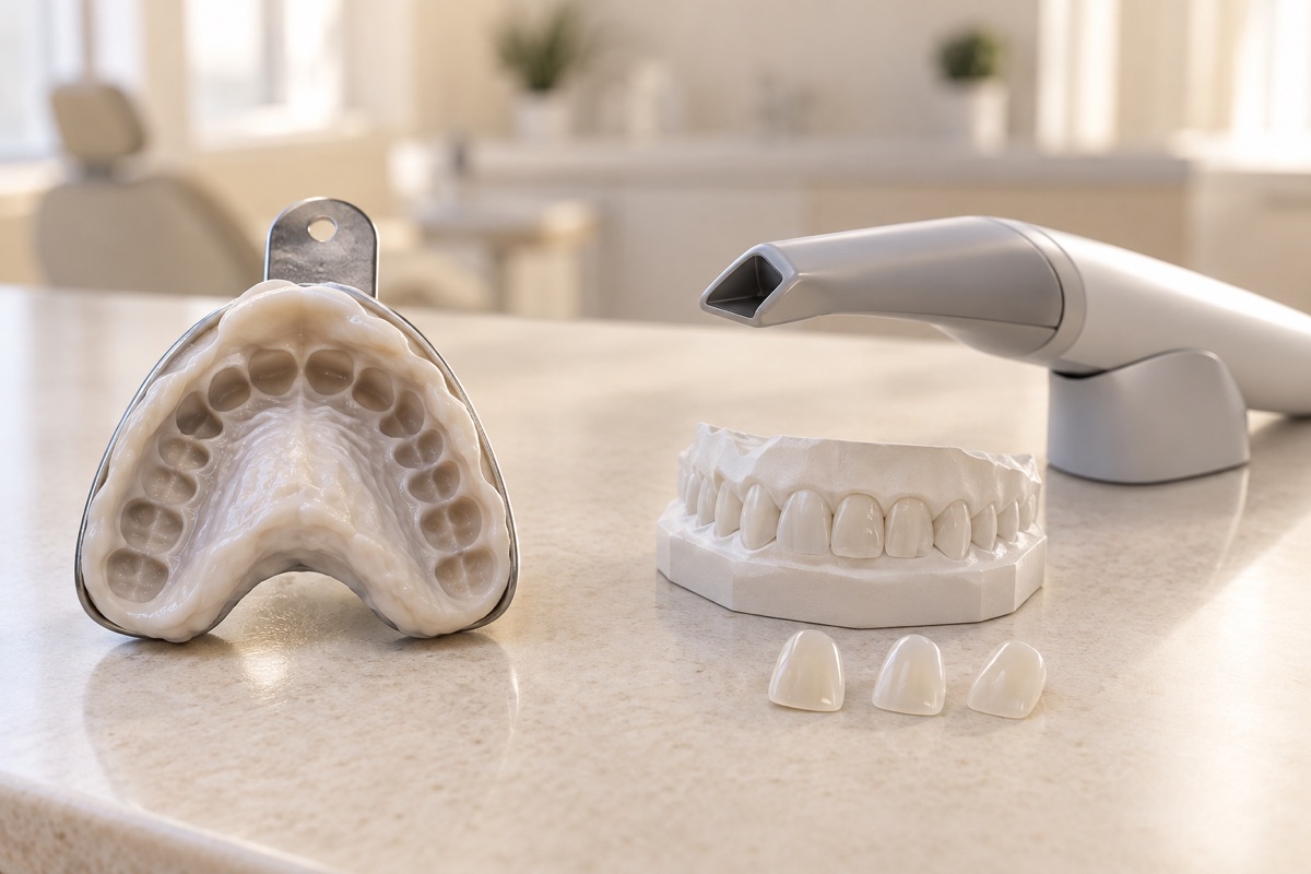 Imagem odontológica sobre moldagem ou escaneamento em lentes de porcelana?