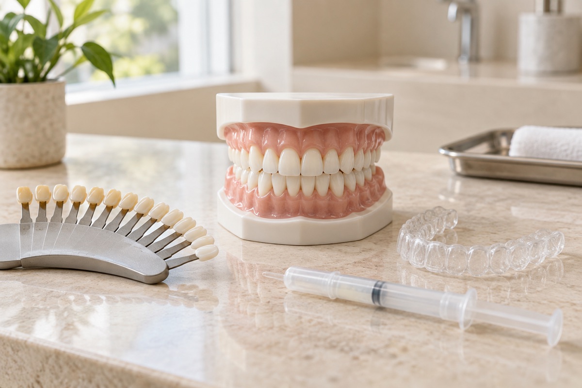Imagem odontológica sobre guia de clareamento dental: segurança, limites e critério