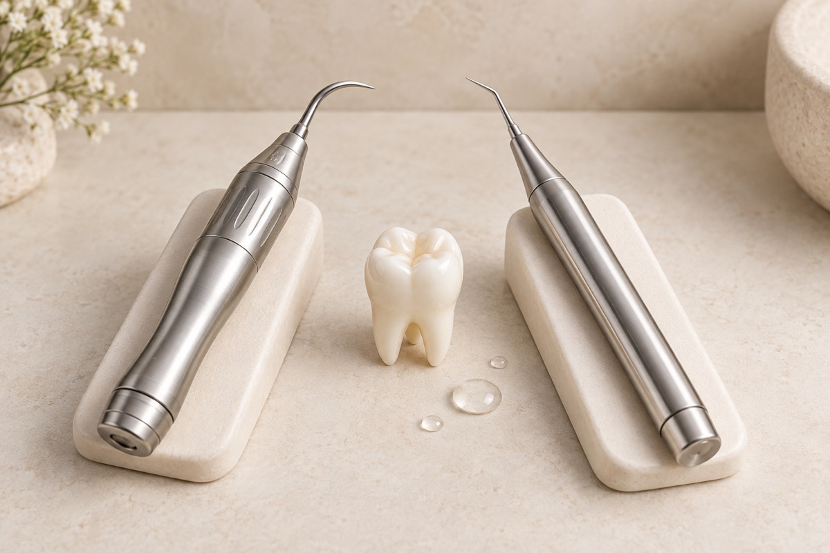 Imagem odontológica sobre sônico pneumático ou ultrassom piezoelétrico: as duas tecnologias da limpeza dental