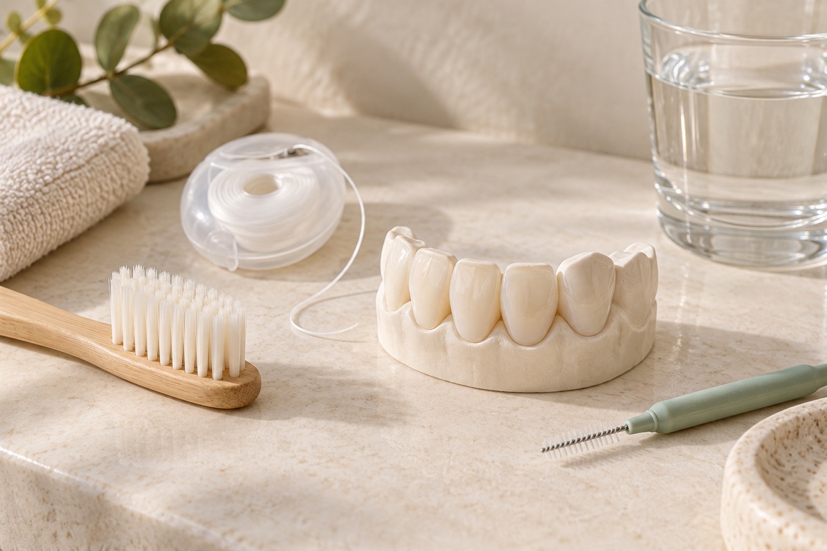 Imagem odontológica sobre limpeza em dentes com lentes de porcelana: protocolo de manutenção