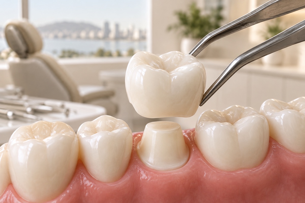 Imagem odontológica sobre coroa de porcelana em porto alegre