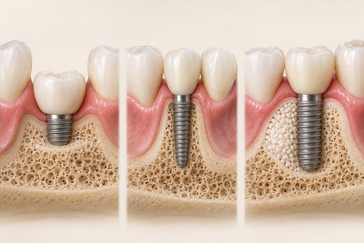 Imagem odontológica sobre implante com pouco osso: quais são as soluções
