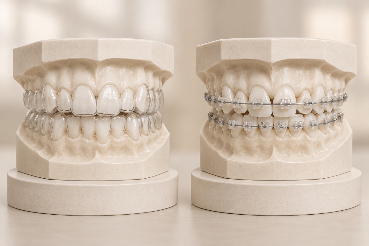 Imagem odontológica sobre que casos o invisalign resolve, e quais ainda pedem aparelho fixo