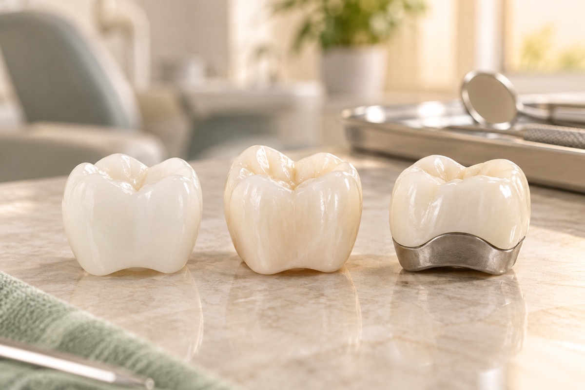 Imagem odontológica sobre coroa de zircônia, porcelana ou metalocerâmica: qual escolher