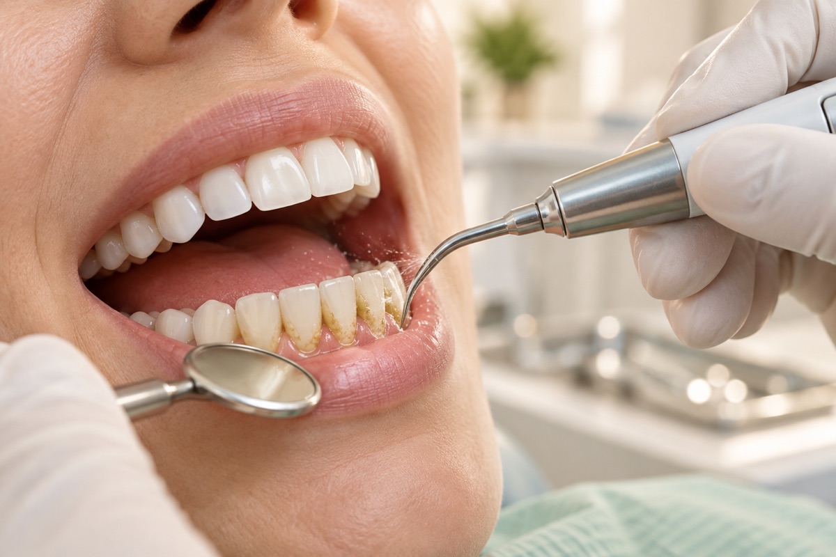Imagem odontológica sobre como tirar tártaro dos dentes (e por que não dá para tirar em casa)