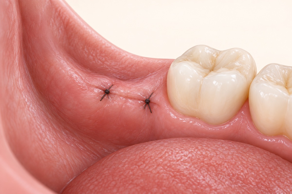 Imagem odontológica sobre pontos do siso e cicatrização: cuidados e dúvidas comuns