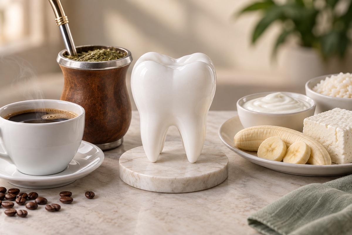 Imagem odontológica sobre café, chimarrão e dieta branca durante o clareamento
