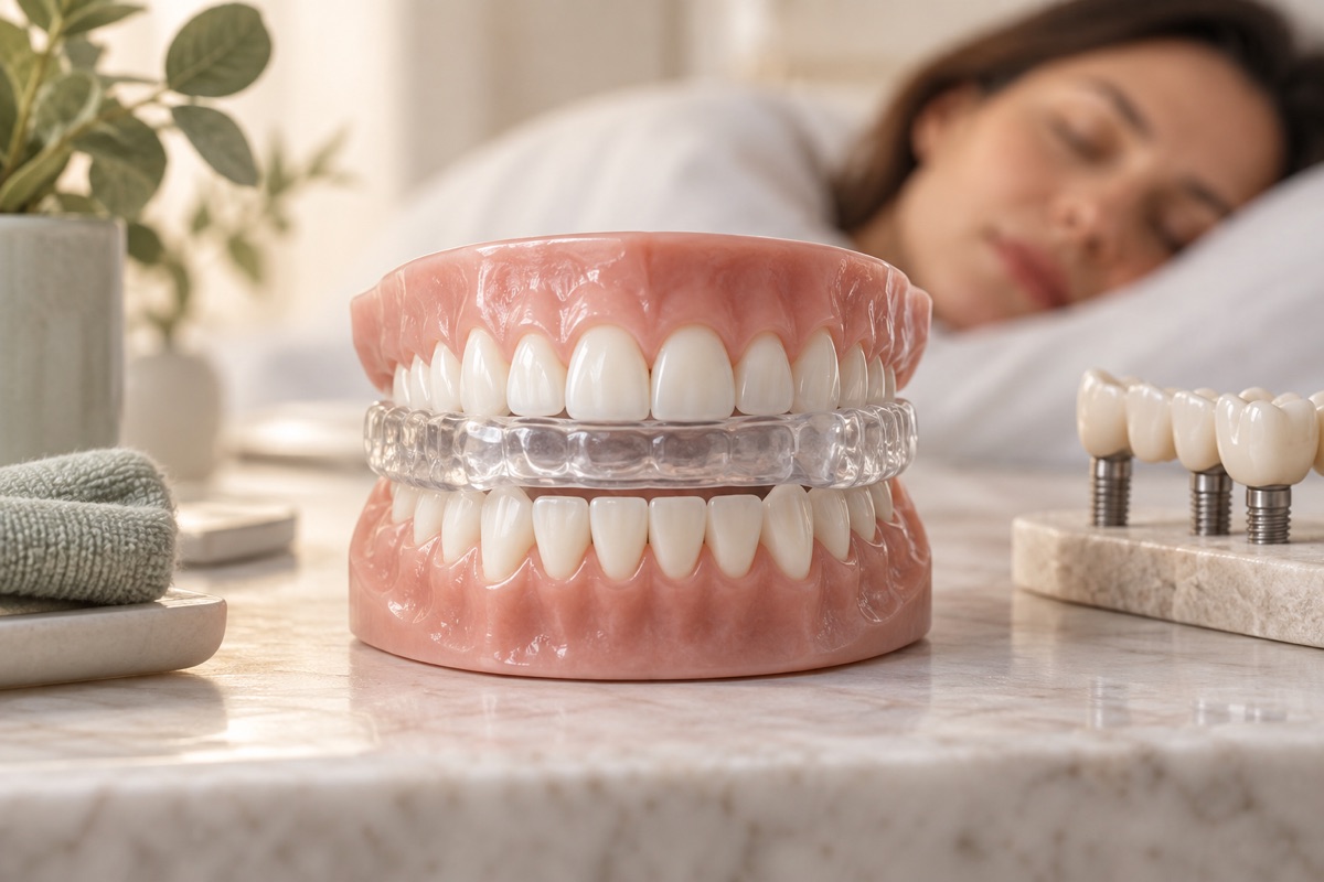 Imagem odontológica sobre bruxismo e prótese dentária: planejamento e proteção