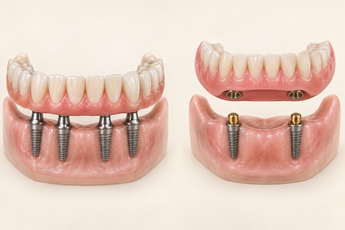 Imagem odontológica sobre dentadura fixa: o que é e como comparar com overdenture