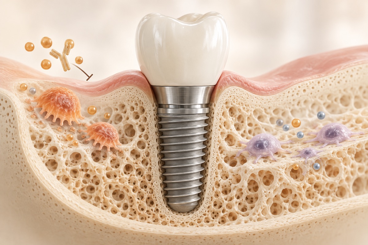 Imagem odontológica sobre denosumabe e implante dentário