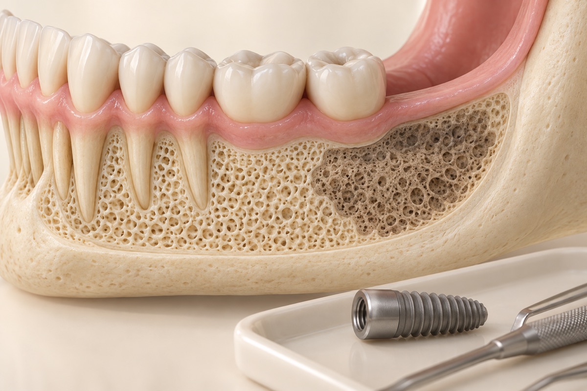 Imagem odontológica sobre osteonecrose dos maxilares e implantes