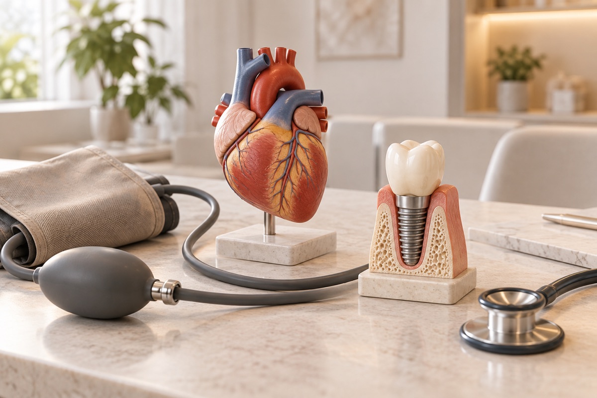 Imagem odontológica sobre implante, hipertensão e doenças cardíacas