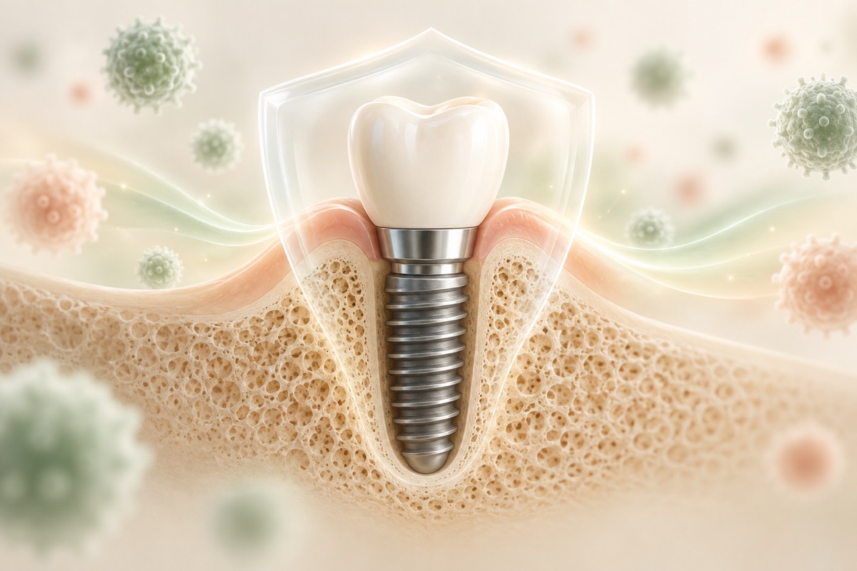 Imagem odontológica sobre implante após quimioterapia e na imunossupressão