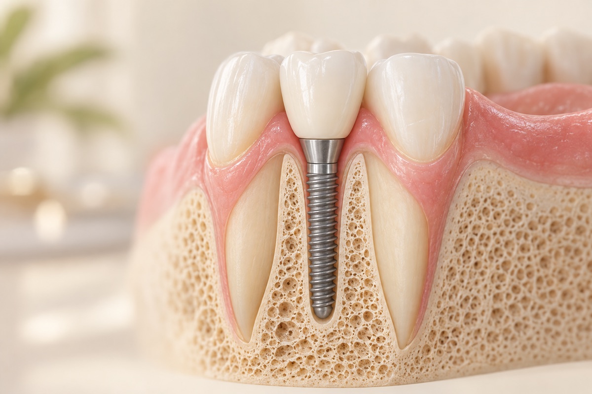 Imagem odontológica sobre implantes estreitos e osso fino