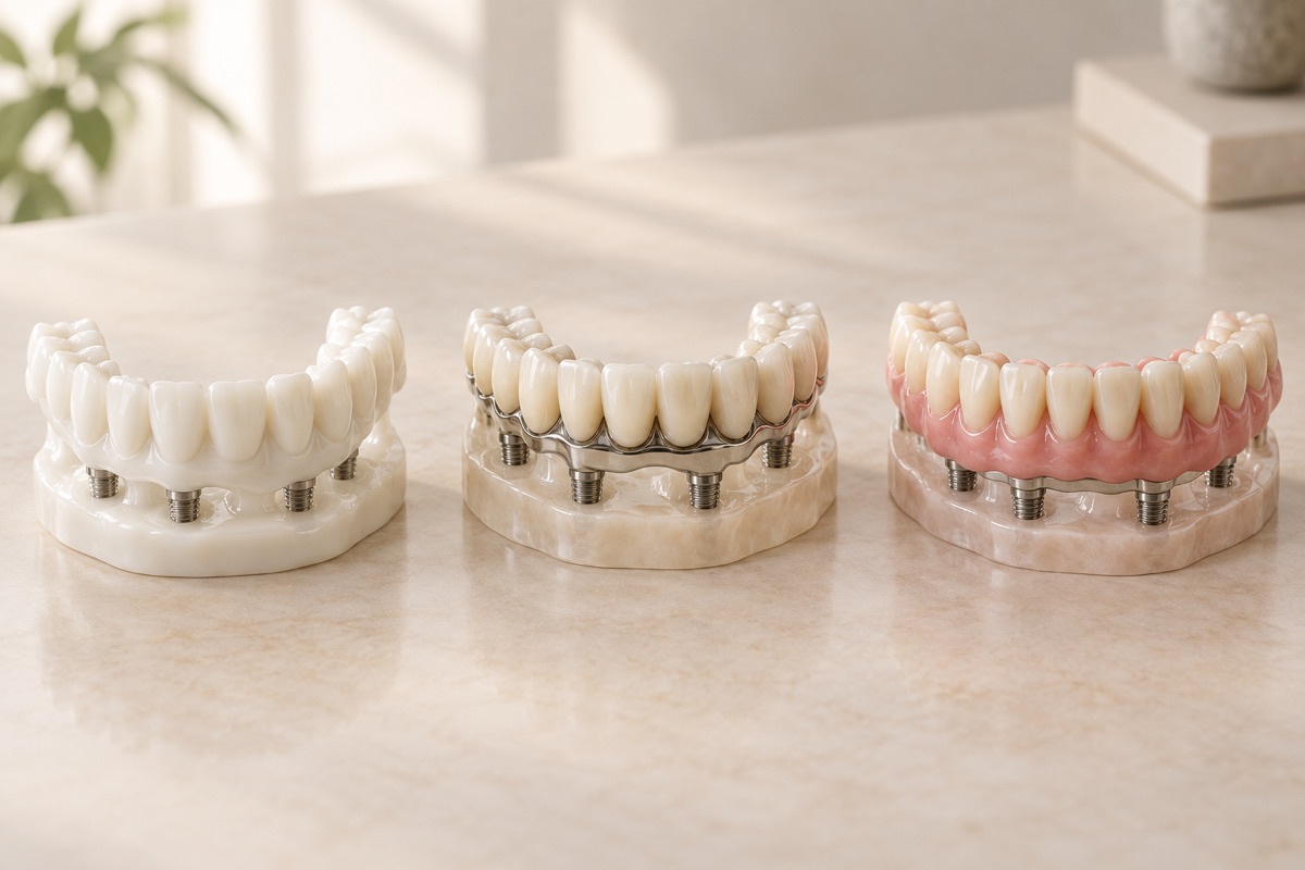 Imagem odontológica sobre protocolo: zircônia, metalocerâmica ou resina?