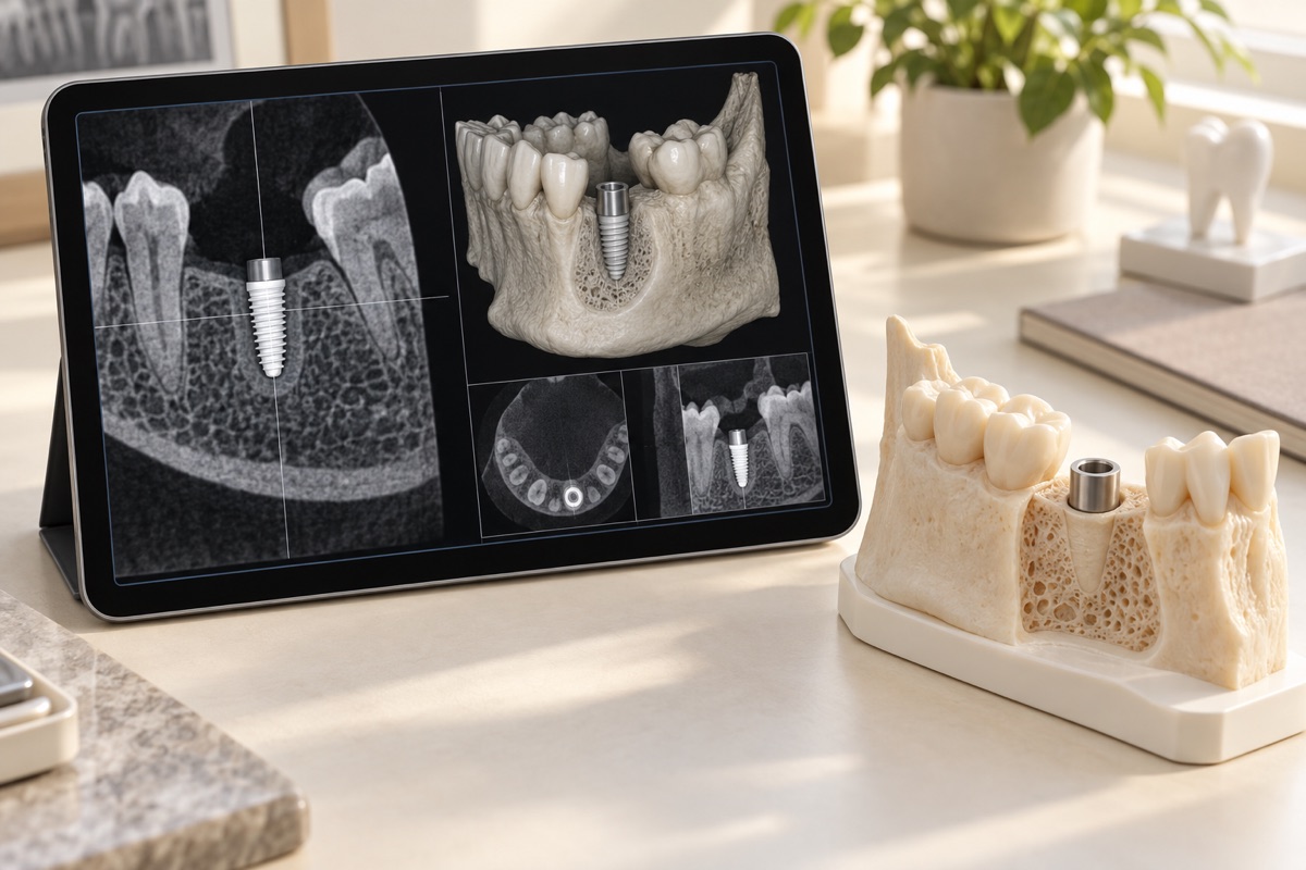 Imagem odontológica sobre tomografia e exames para implante