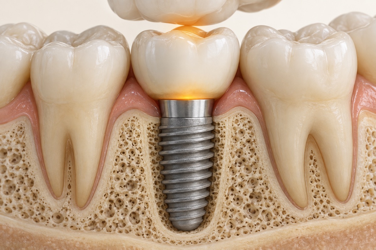 Imagem odontológica sobre dor no implante antigo ou ao mastigar