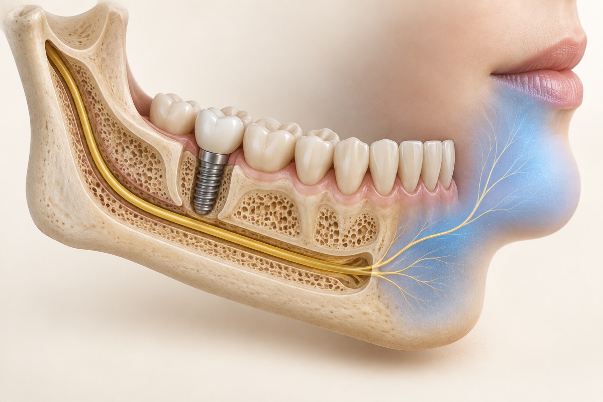 Imagem odontológica sobre dormência e parestesia após implante