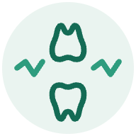 Ícone de ranger dos dentes: dente superior e dente inferior se encontrando, com linhas de tensão dos lados