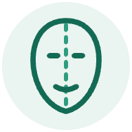 Ícone de harmonização facial: contorno de rosto com uma linha central de simetria