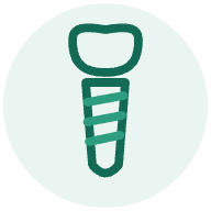 Ícone de implantes dentários: parafuso de implante com uma coroa dentária acima