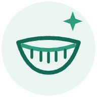 Ícone de odontologia estética: sorriso com dentes à mostra e um brilho