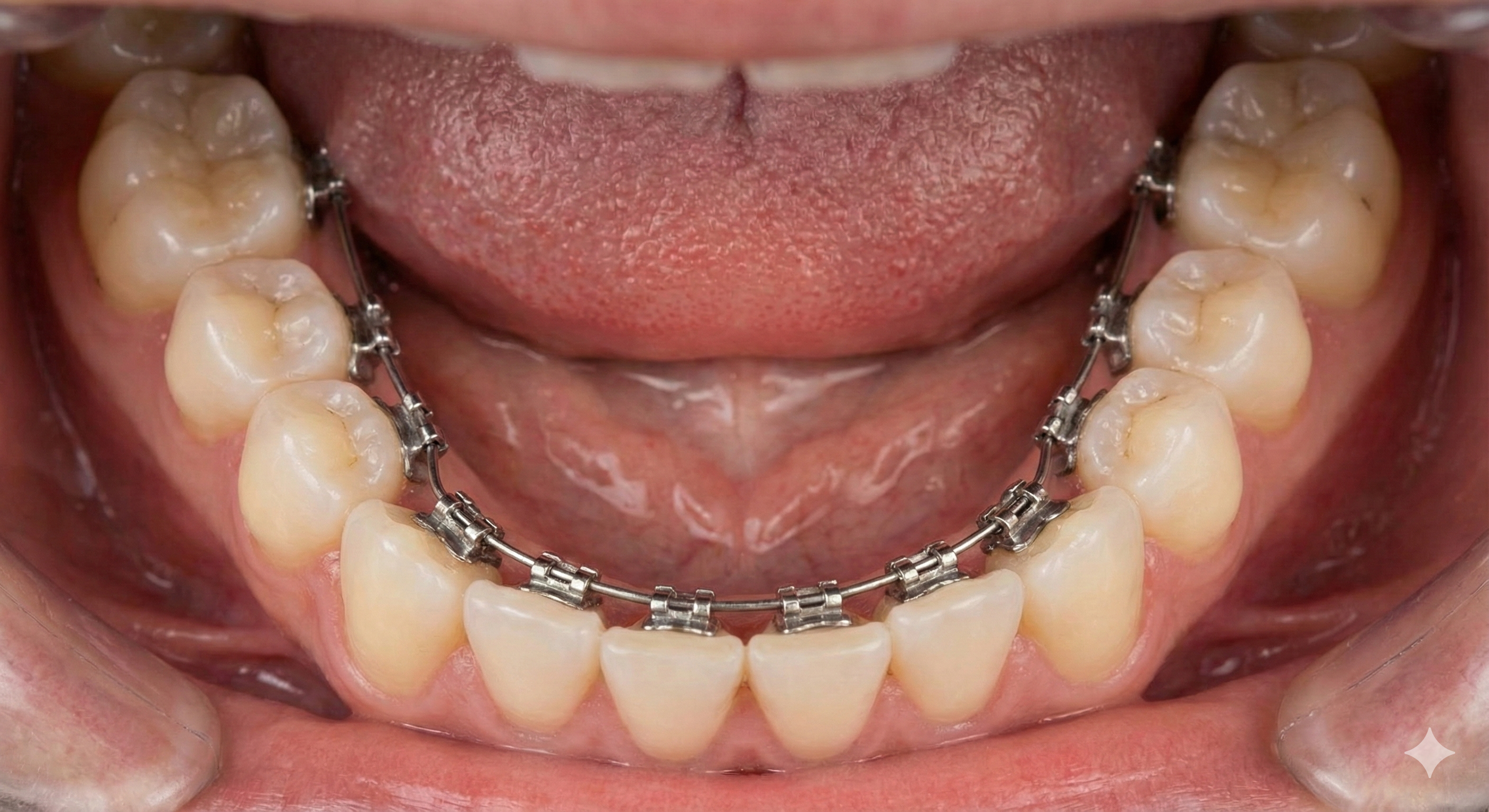 aparelho lingual colado por dentro dos dentes